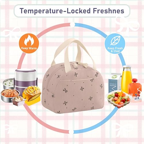 Shopiable Store Lunch Bag for Women & Men – Cute Lunch Tote Bag | Large Capacity Reusable Insulated Lunch Box | Cooler Bag for Work, Picnic, Office, School & Travel (Corduroy Bow) - Image 4