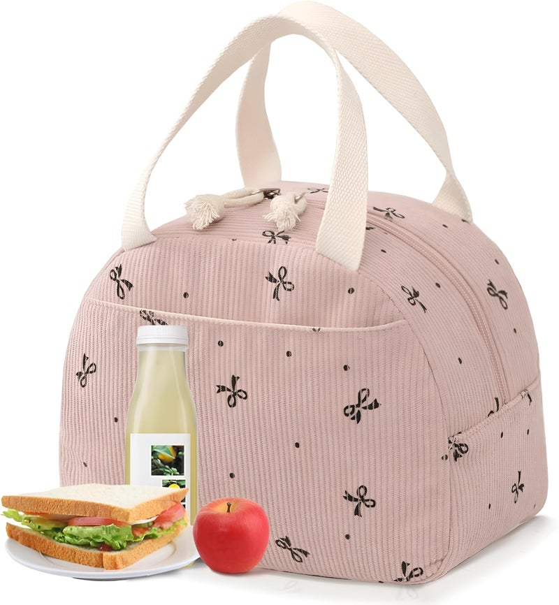 Shopiable Store Lunch Bag for Women & Men – Cute Lunch Tote Bag | Large Capacity Reusable Insulated Lunch Box | Cooler Bag for Work, Picnic, Office, School & Travel (Corduroy Bow) - Image 1