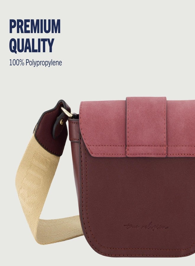 TRUE RELIGION True Religon Women's Crossbody Bag, Suede Mini Flap Adjustable Shoulder Handbag with Horseshoe Logo, Wine - Image 5