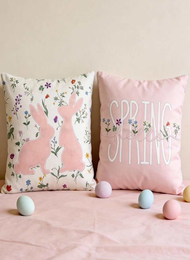 DN DECONATION Easter Pillow Covers 18x18 Inch Set of 4, Spring & Bunny Pillowcase Sofa Throw Pillow Covers for Couch Bed, Decorative Pillow Covers for Living Room Spring Decor Farmhouse Bed Easter Decorations - Image 3