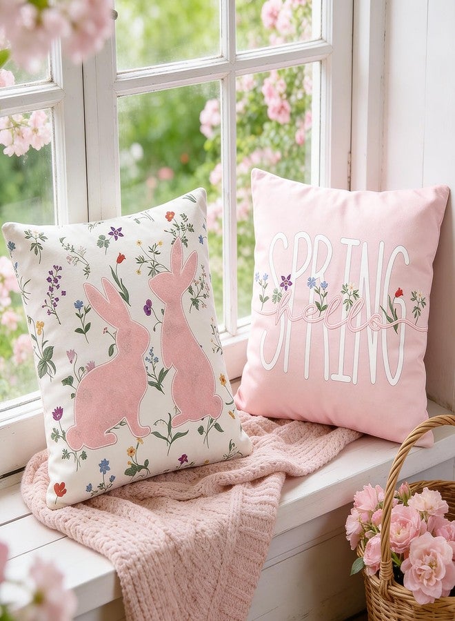 DN DECONATION Easter Pillow Covers 18x18 Inch Set of 4, Spring & Bunny Pillowcase Sofa Throw Pillow Covers for Couch Bed, Decorative Pillow Covers for Living Room Spring Decor Farmhouse Bed Easter Decorations - Image 2