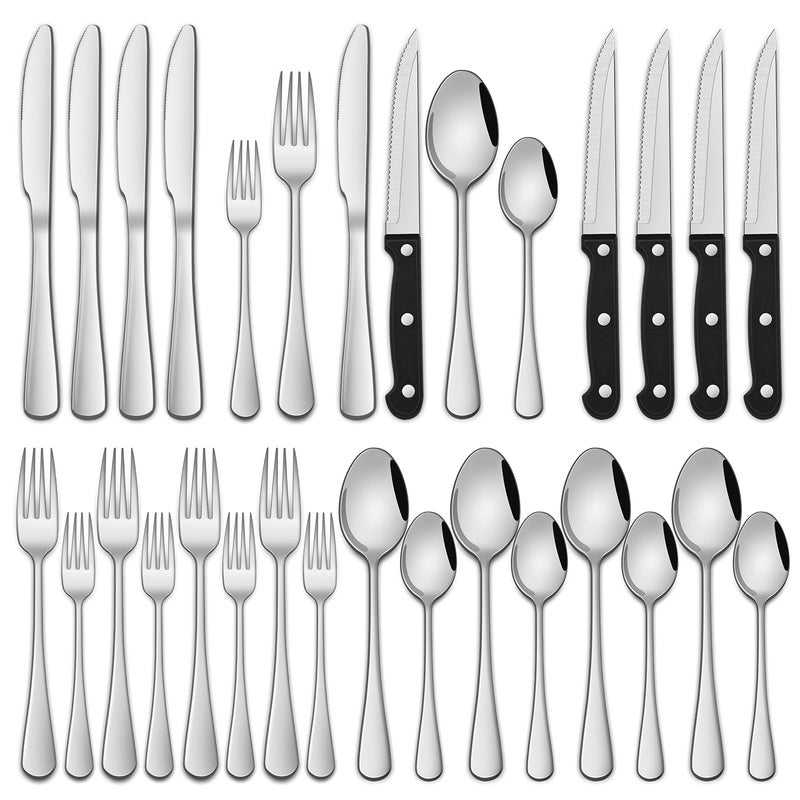 Dehov 24-Piece Silverware Set with Steak Knives,Flatware Set Service for 4 Person, Food-Grade Stainless Steel Cutlery Set,Includes Knife Spoon And Fork, Mirror Finished Utensil Sets for Home Restaurant - Image 1