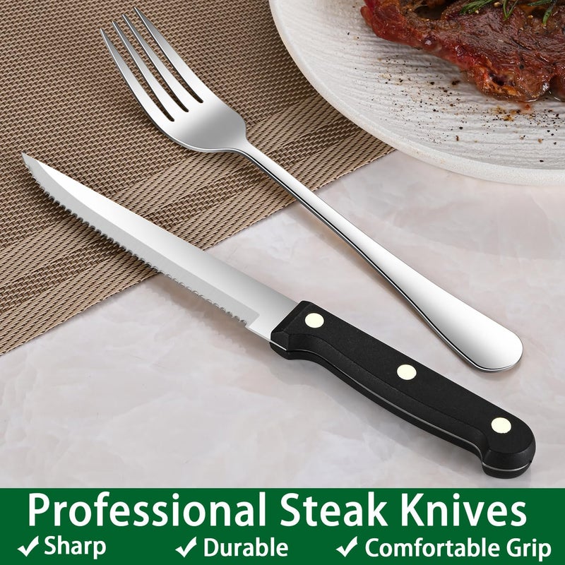 Dehov 24-Piece Silverware Set with Steak Knives,Flatware Set Service for 4 Person, Food-Grade Stainless Steel Cutlery Set,Includes Knife Spoon And Fork, Mirror Finished Utensil Sets for Home Restaurant - Image 5