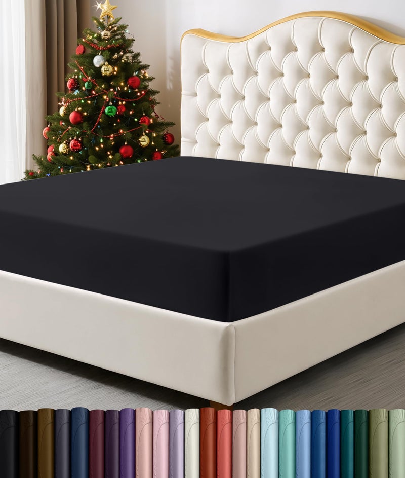 Utopia Bedding King Fitted Sheet - Bottom Sheet - Deep Pocket - Soft Microfiber - Shrinkage and Fade Resistant - Easy Care -1 Fitted Sheet Only (Black) - Image 1