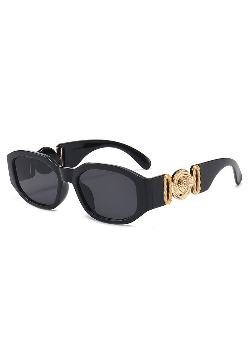 Generic Retro Small Frame Polygon Sunglasses Unisex Black frame Black gray sheet 