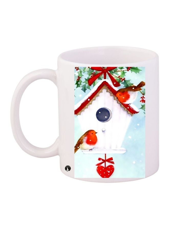 RYN Bird Nest Printed Coffee Mug White/Red/Green 11ounce