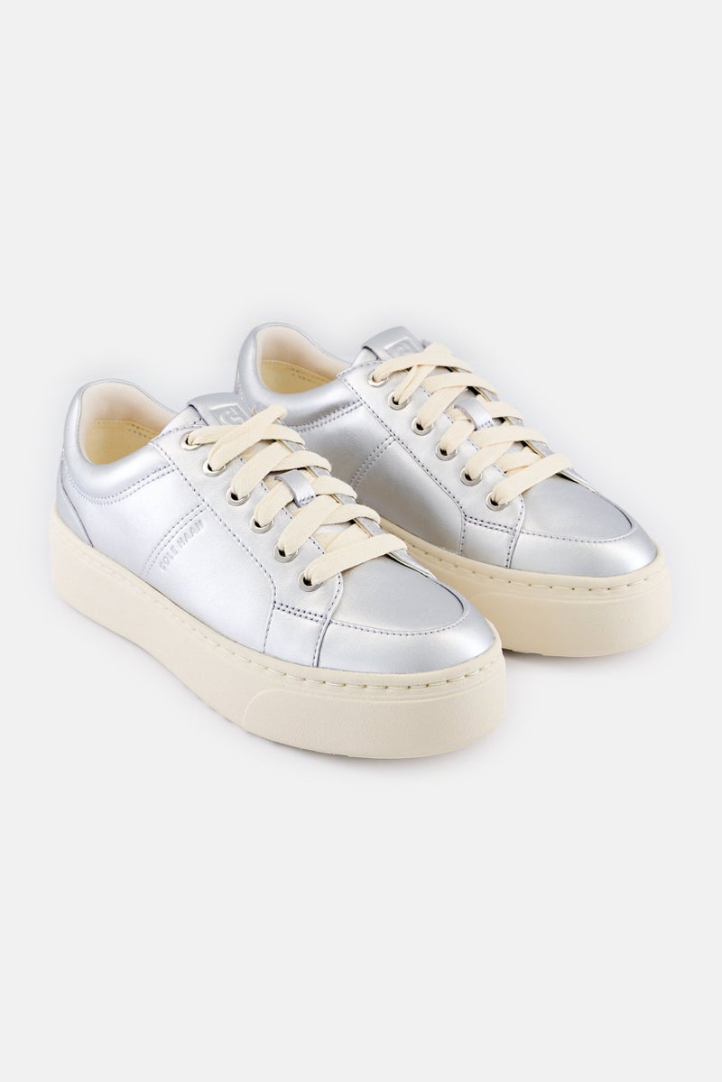 COLE HAAN Women Medium Gp Max Platform Snkr Lace Up Sneaker, Sliver - Image 1