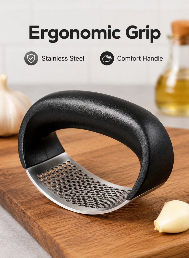 Leoxol Stainless Steel Garlic Press | Rocker Garlic Crusher With Black Handle | Manual Garlic Mincer Tool For Ginger Garlic Kitchen Prep - Image 3