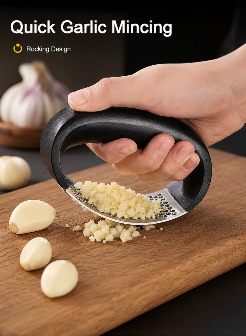 Leoxol Stainless Steel Garlic Press | Rocker Garlic Crusher With Black Handle | Manual Garlic Mincer Tool For Ginger Garlic Kitchen Prep - Image 2