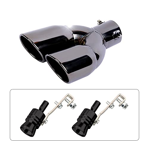 Sakali 2.5 inch Inlet Dual Exhaust Tip Stainless Steel Polished Muffler Tail Universal Bolt-On Double Outlet Tail Pipe with 2 Aluminum Turbo Sound Whistle (Black,Straight) - Image 5