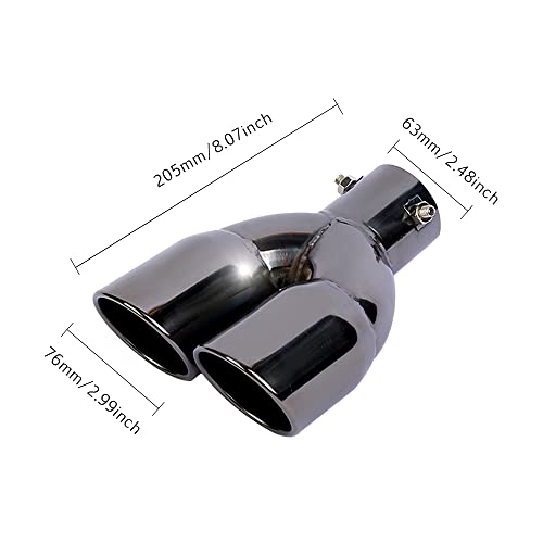 Sakali 2.5 inch Inlet Dual Exhaust Tip Stainless Steel Polished Muffler Tail Universal Bolt-On Double Outlet Tail Pipe with 2 Aluminum Turbo Sound Whistle (Black,Straight) - Image 2