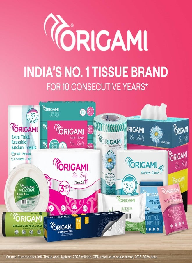 Origami 4 Ply Toilet Tissue Paper Roll - Pack of 6 (140 Pulls Per Roll, 840 Sheets) - Image 2