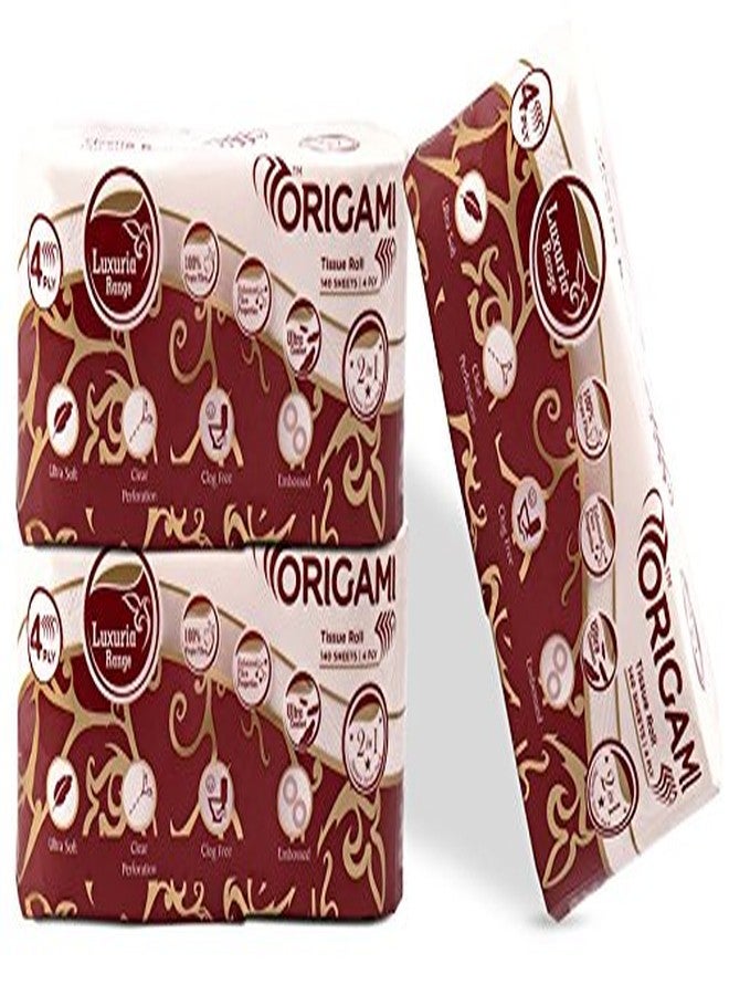 Origami 4 Ply Toilet Tissue Paper Roll - Pack of 6 (140 Pulls Per Roll, 840 Sheets) - Image 1