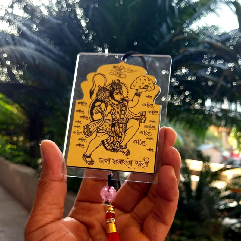 F Studio زخرفة سيارة مزدوجة الجوانب من ف ستوديو لورد هانومان محفورة بالليزر لتعليق مرآة الرؤية الخلفية (شفاف وذهبي) - Image 3