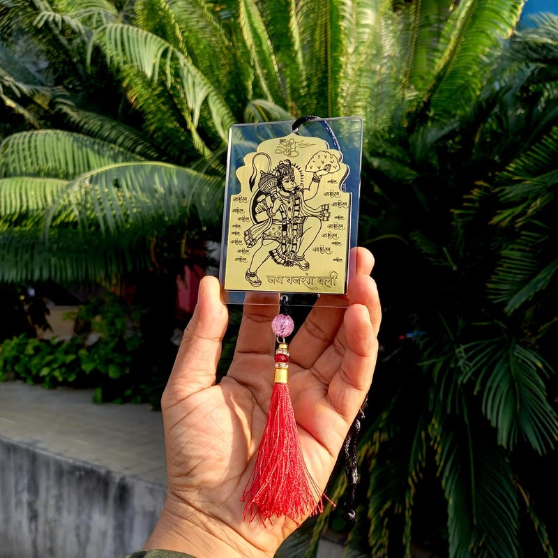 F Studio زخرفة سيارة مزدوجة الجوانب من ف ستوديو لورد هانومان محفورة بالليزر لتعليق مرآة الرؤية الخلفية (شفاف وذهبي) - Image 1