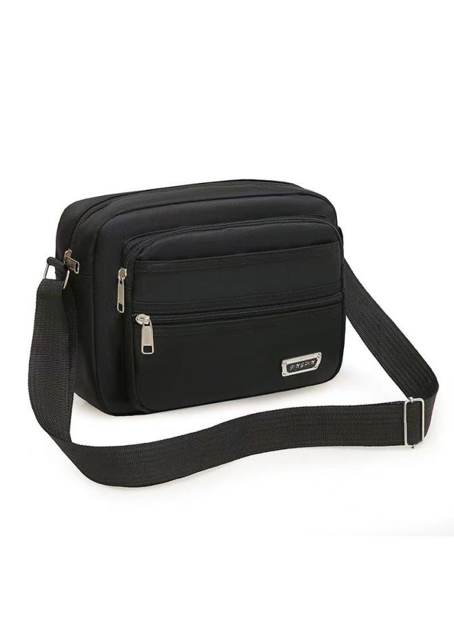 Business Bag Men's And Women's Nylon Wallet Canvas Charging Bag Cashier Shoulder Messenger Bag OxFord Cloth Bag Korean Style Shoulder Bag-Color:Black + Four Zipper (horizontal)  - Image 1