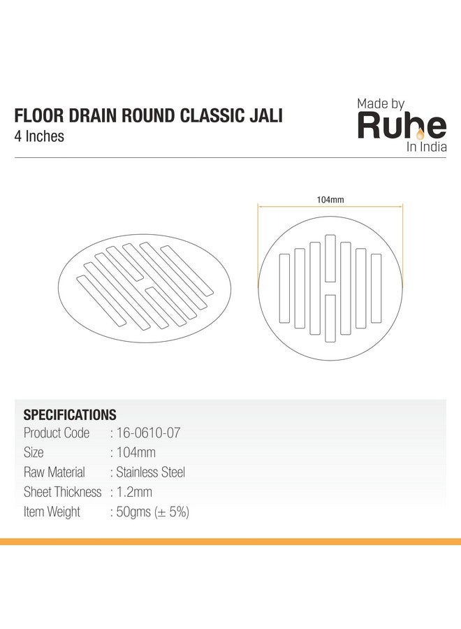 روهي مجموعة من 1 من أحواض تصريف الأرضية الدائرية الكلاسيكية من Ruhe® | أحواض تصريف أرضية من الفولاذ المقاوم للصدأ الفاخر | 4 بوصات - فضي - Image 2