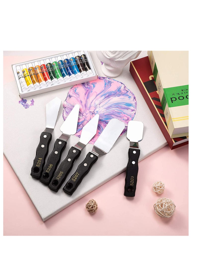 SYOSI Large Painting Knife Set Pallet Knife Set Painting Mixing Scraper Stainless Steel Spatula Palette Knife Oil Painting Accessories Tools for Color Mixing Acrylic Mixing Supplies 5 Pieces - Image 4