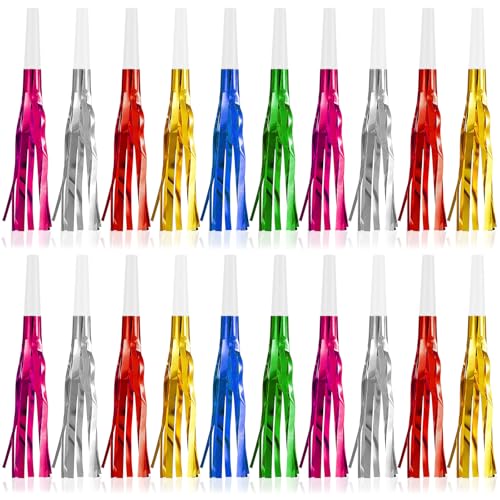 Openfly 48Pcs Happy New Year Noise Makers Colorful New Year Blowouts Whistles Party Favors Metallic Fringed Party Blowers for Birthday Christmas New Years Eve Party Supplies - Image 1