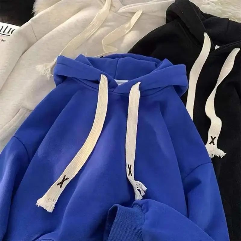 Mens Casual Klein Blue Hoodie with Drawstring Blue - Image 2