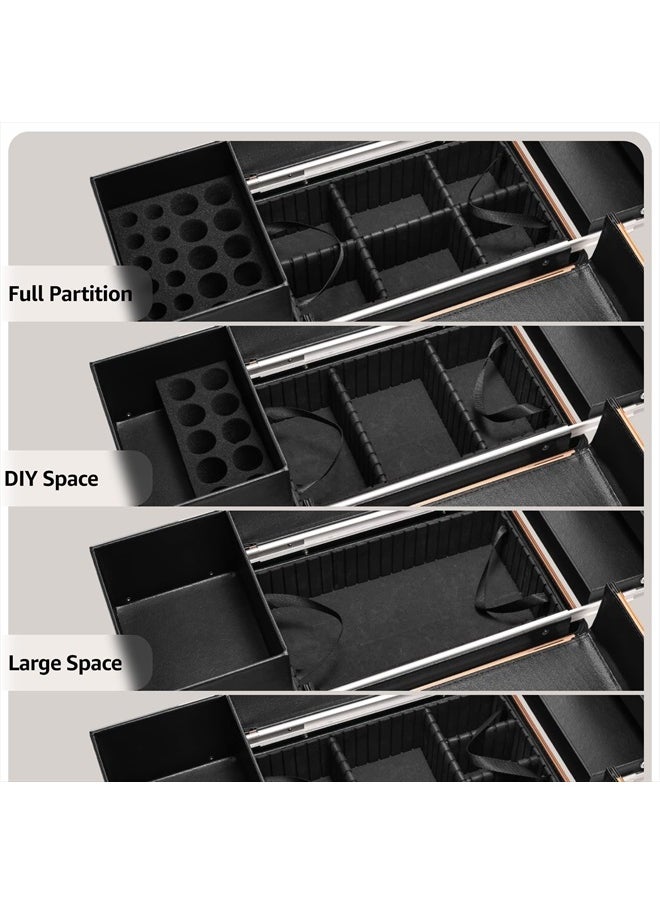 Stagiant Beauty Rolling Makeup Train Case Cosmetic Trolley 4 Tray Sliding Rail Removable Middle Layer with Key Swivel Wheels Salon Barber Case Cosmetic Organizer Storage Large Travel Case - Rose Gold Diamond  - Image 4