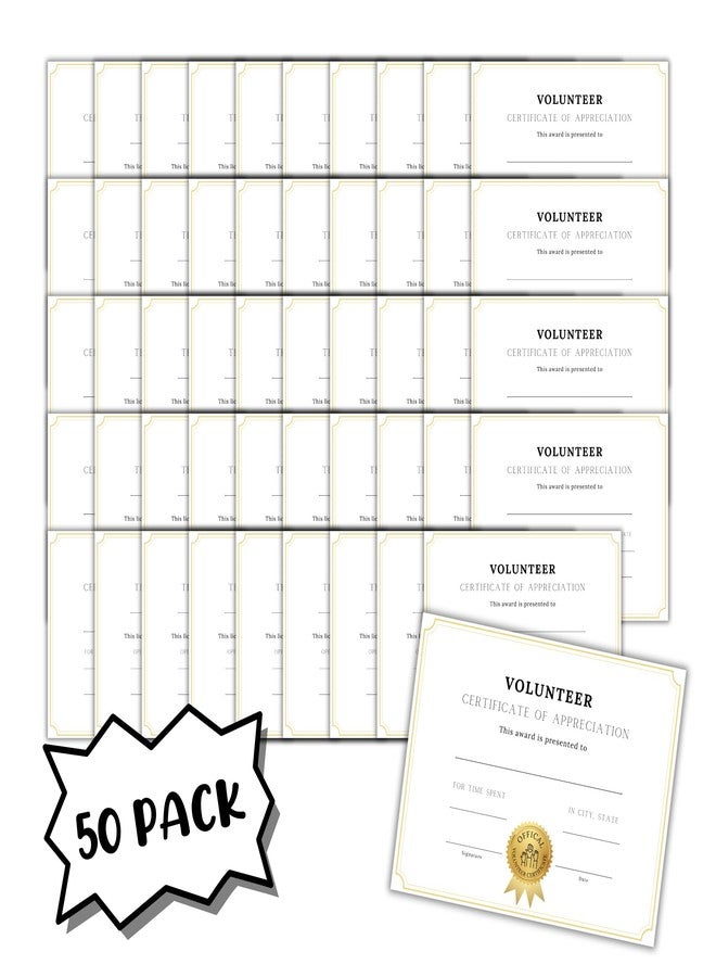 Lashicorn Volunteer Certificate of Appreciation 50pk 8.5x11” Gold White Minimalist Citizenship Hours of Community Service Dogs Elderly - Image 3