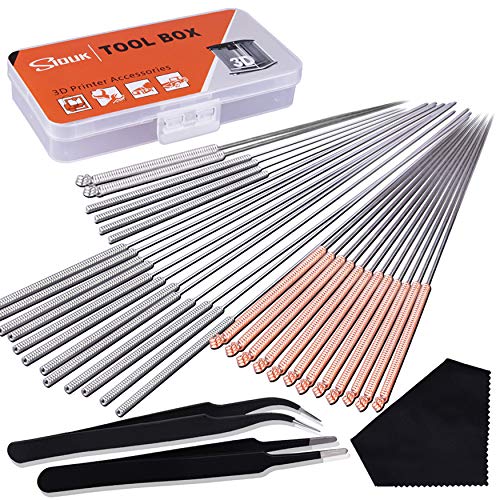 SIQUK 33 Pcs 3D Printer Nozzle Cleaning Tools Kit 30 Pcs 0.15mm, 0.25mm, 0.35mm, 0.4mm, 0.5mm Cleaning Needles 2 Pcs Tweezers and 1 Pc Cleaning Cloth - Image 1