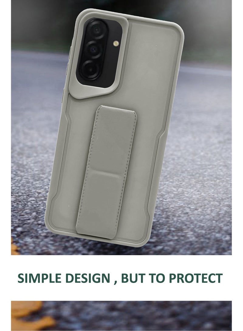 GMATE For Samsung Galaxy A56 - Hard Silicone Magnetic Back Stand Case  With Foldable Kickstand & Finger Strap  - Grey - Image 2