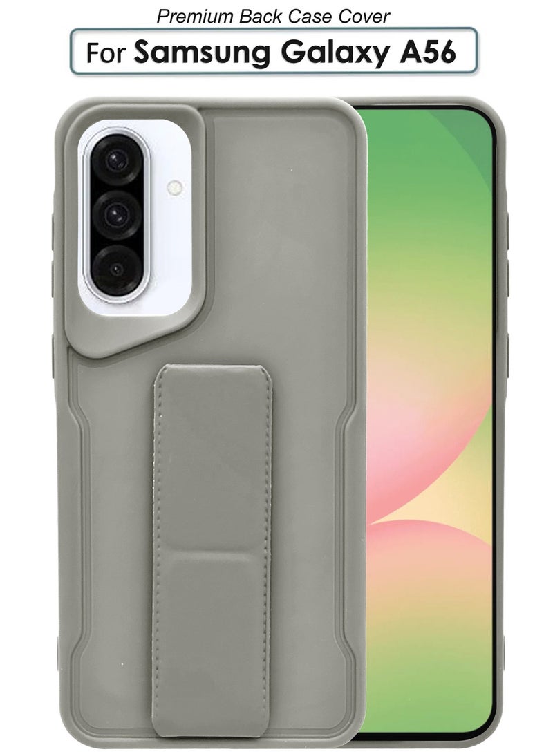 GMATE For Samsung Galaxy A56 - Hard Silicone Magnetic Back Stand Case  With Foldable Kickstand & Finger Strap  - Grey - Image 1