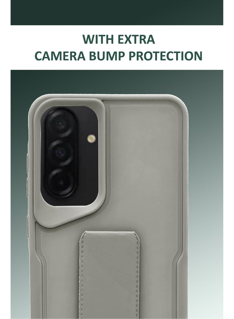 GMATE For Samsung Galaxy A56 - Hard Silicone Magnetic Back Stand Case  With Foldable Kickstand & Finger Strap  - Grey - Image 3