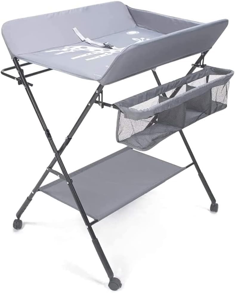 Baby Changing Table with Wheels,Portable Adjustable Height Folding Diaper Station with Nursery Organizer & Storage Rack for Newborn Baby Infant (Grey) - Image 1