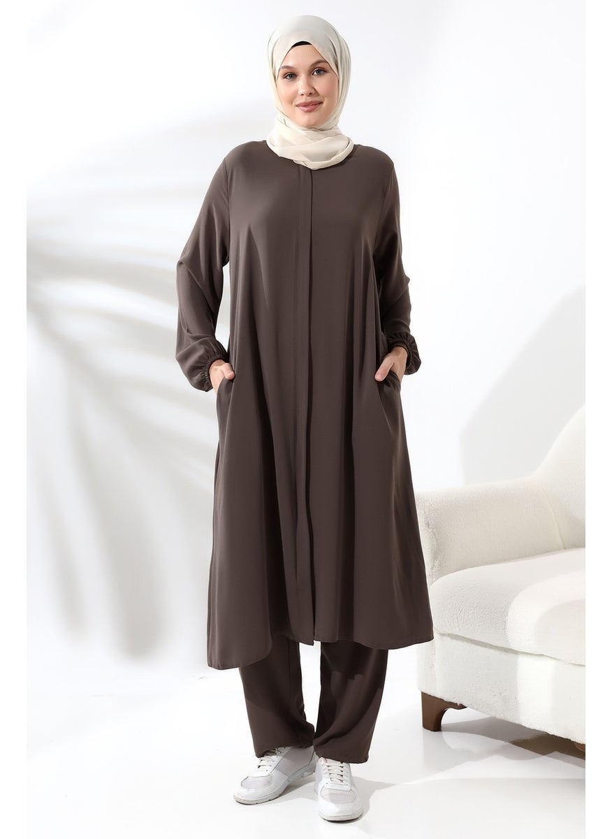 İhvan Ikhwan Women's Hajj and Umrah Outfit Hijab Double Set Milky Brown  - Image 1