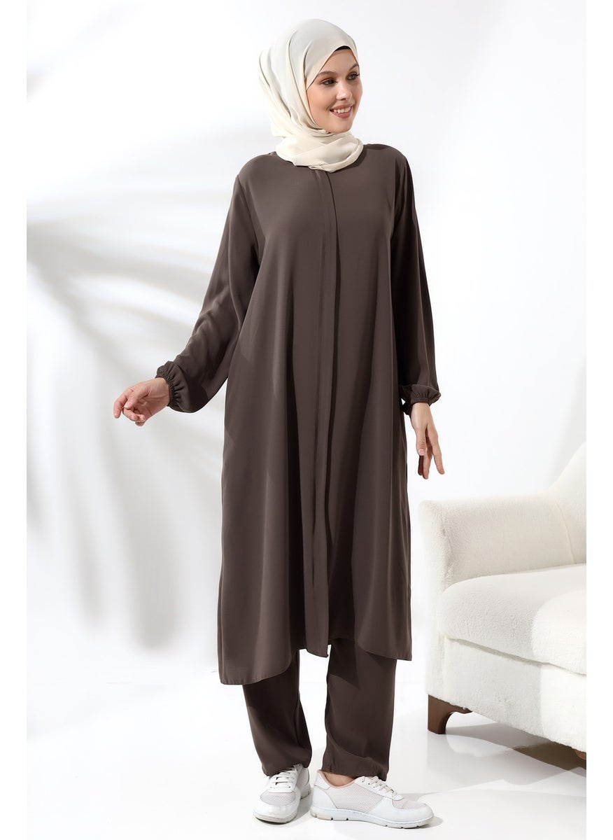 İhvan Ikhwan Women's Hajj and Umrah Outfit Hijab Double Set Milky Brown  - Image 2
