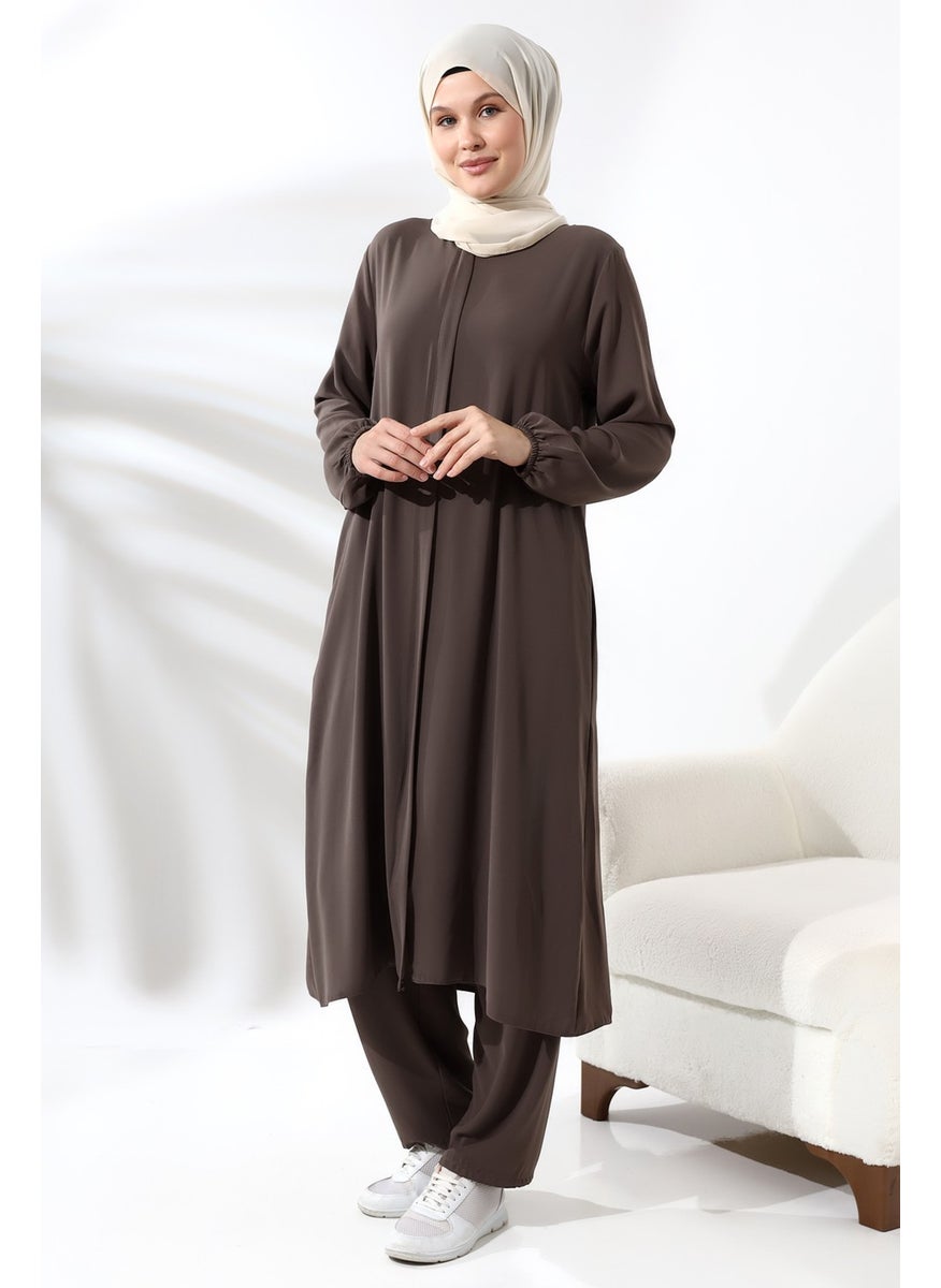 İhvan Ikhwan Women's Hajj and Umrah Outfit Hijab Double Set Milky Brown  - Image 3