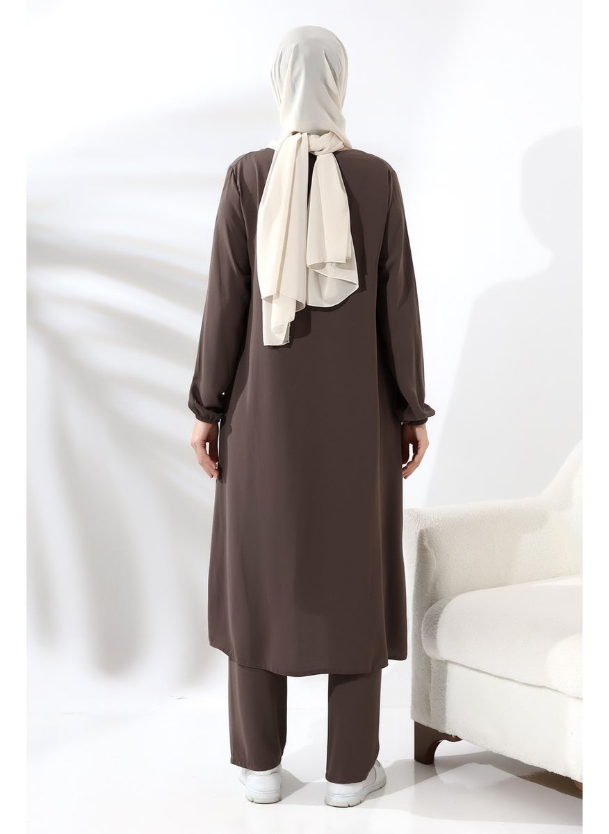 İhvan Ikhwan Women's Hajj and Umrah Outfit Hijab Double Set Milky Brown  - Image 5