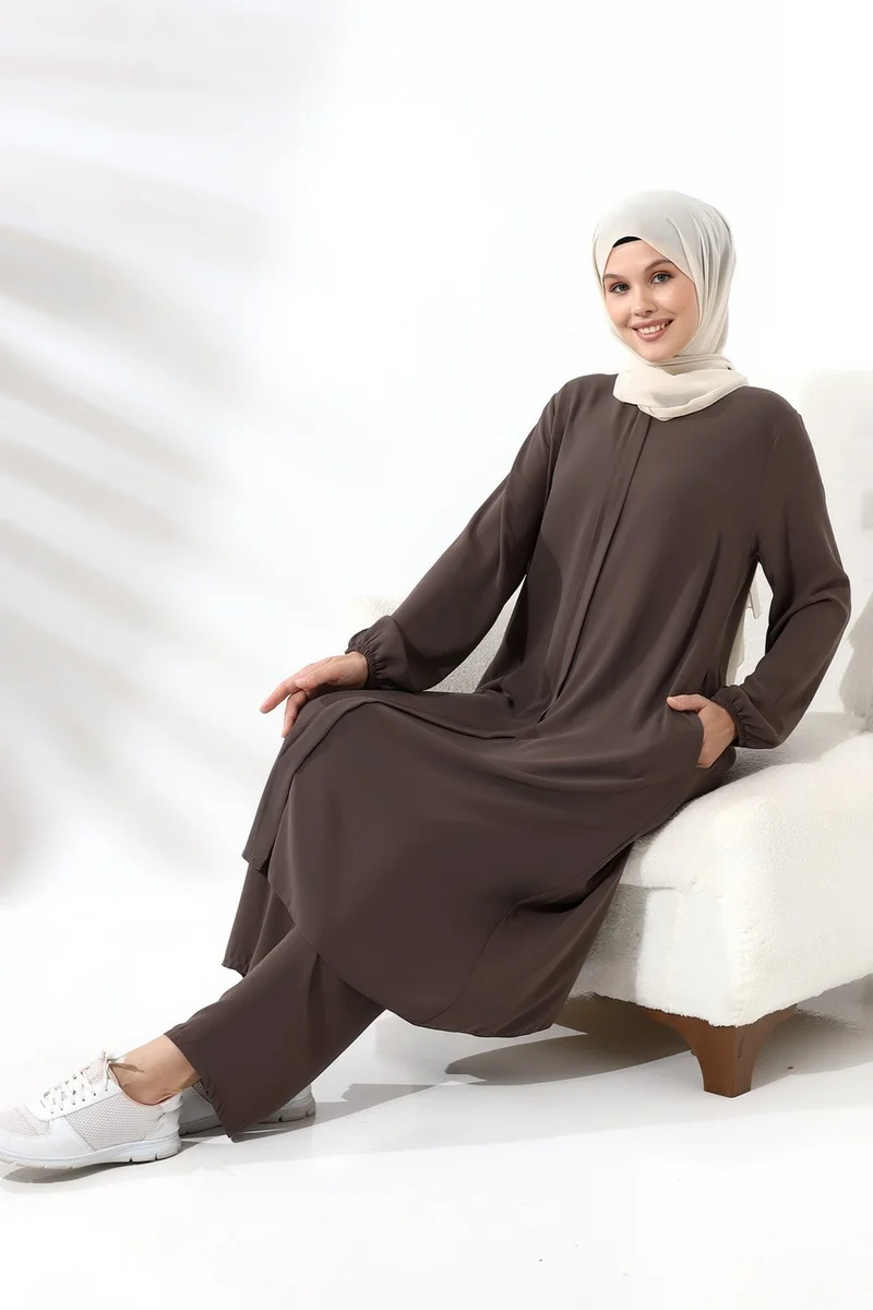ايهفان Ikhwan Women's Hajj and Umrah Outfit Hijab Double Set Milky Brown