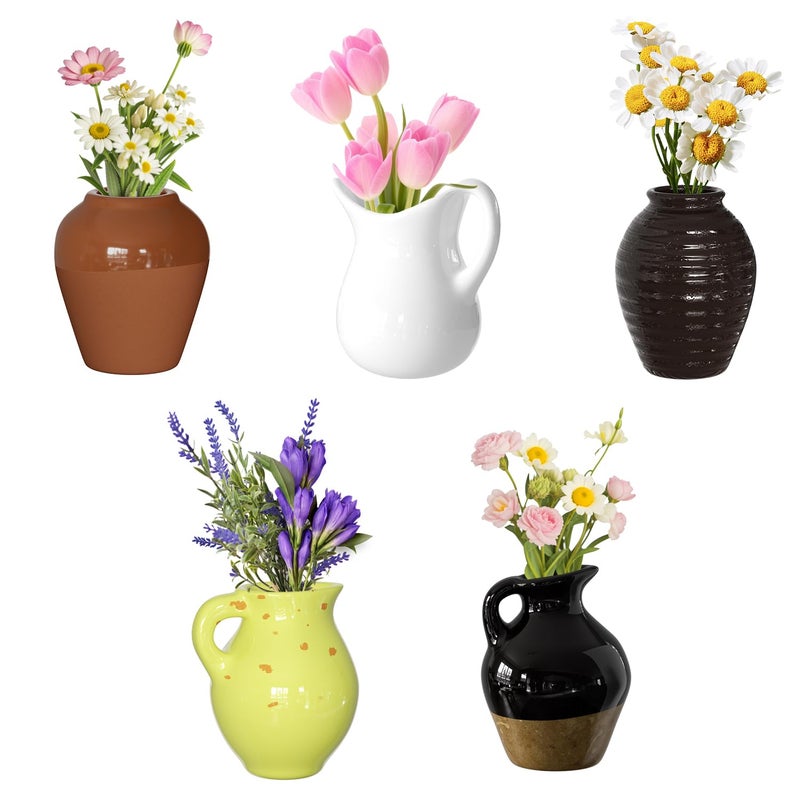 Cute Ceramic Vase Fridge Magnets Funny Mini Plant Magnets Tiny 3D Plant Vase for Refrigerator Decoration Kitchen Locker Kitchen Office 5 Pack