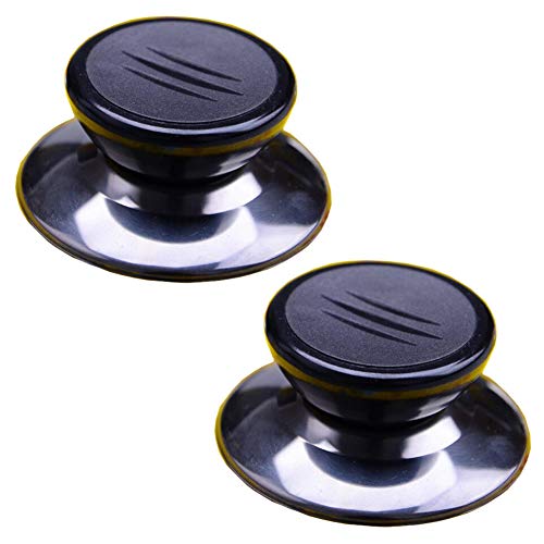 lasenersm 2 Sets Universal Pot Lid Cover Knob Handle Cookware Universal Replacement Pot Grip Knob Cap 2.7" Stainless Steel Base, Black+Silver - Image 1