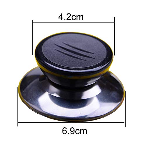 lasenersm 2 Sets Universal Pot Lid Cover Knob Handle Cookware Universal Replacement Pot Grip Knob Cap 2.7" Stainless Steel Base, Black+Silver - Image 2