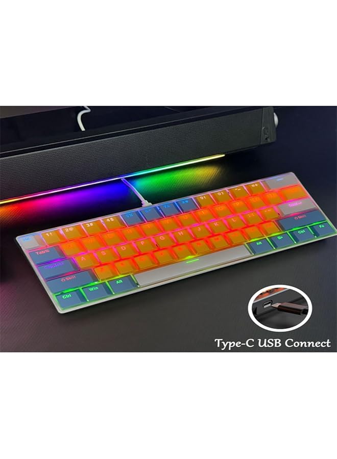 61 Keys Rgb Gaming Keyboard 60% Mini Wired Waterproof With Anti Ghosting Keyboard And Three Color Keycaps With Red Switch For Gamers(Yellow Blue And White) - Image 5