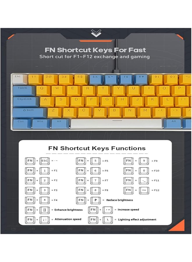 61 Keys Rgb Gaming Keyboard 60% Mini Wired Waterproof With Anti Ghosting Keyboard And Three Color Keycaps With Red Switch For Gamers(Yellow Blue And White) - Image 4