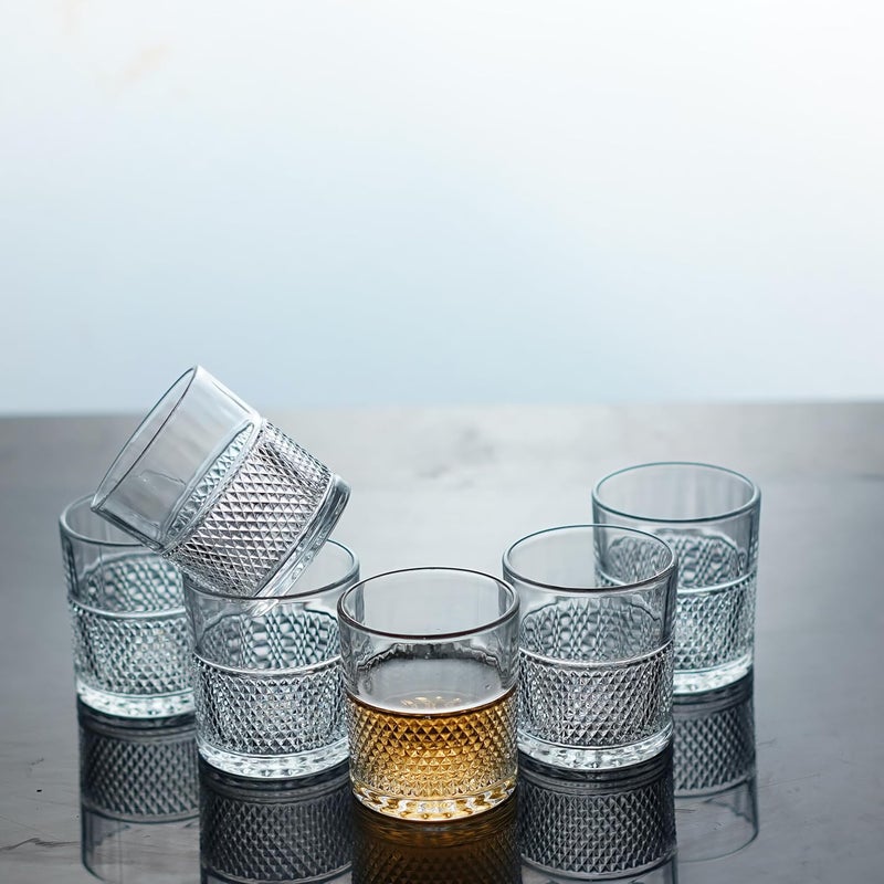 Manraj Manraj Glass Cups Vintage Glassware Set of 6 Origami Style Transparent Cocktail Glasses Set Bar Beverages Ice Coffee Cup Juice Ripple Drinkware 225ml MJ1015  - Image 2