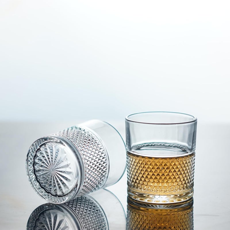 Manraj Manraj Glass Cups Vintage Glassware Set of 6 Origami Style Transparent Cocktail Glasses Set Bar Beverages Ice Coffee Cup Juice Ripple Drinkware 225ml MJ1015  - Image 1