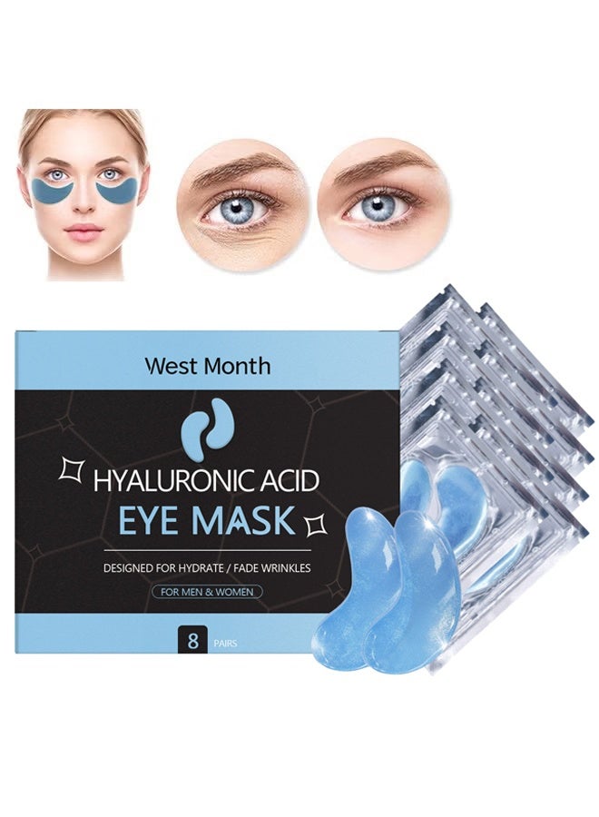 WEST MONTH Hyaluronic Acid Eye Mask - Under Eye Patches, Hyaluronic Acid Eye Masks for Dark Circles Puffy Eyes Undereye Bags, Collagen Eye Patches for Wrinkles and Hydrate, Skin Care Gift for Her 8Pairs - Image 1
