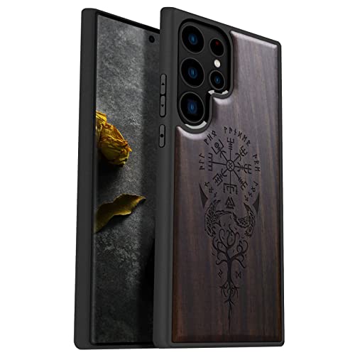Carveit for Galaxy S23 Ultra Case, Natural Wood Black Soft TPU Protective Cover Compatible with Samsung S23 Ultra, Viking Compass-Blackwood Wood Case | Shockproof, Unique, Classy, Wooden Design - Image 1