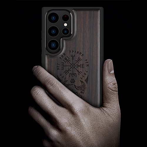 Carveit for Galaxy S23 Ultra Case, Natural Wood Black Soft TPU Protective Cover Compatible with Samsung S23 Ultra, Viking Compass-Blackwood Wood Case | Shockproof, Unique, Classy, Wooden Design - Image 2