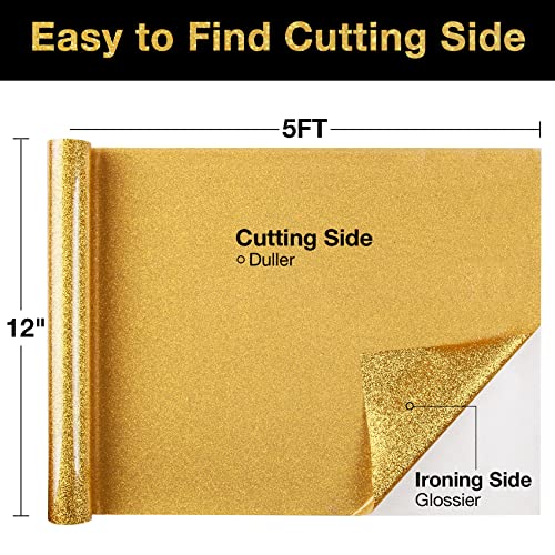 TORC Gold Glitter HTV Heat Transfer Vinyl Roll 12 inch x 5 ft Iron on Vinyl for T Shirts Crafts - Image 2