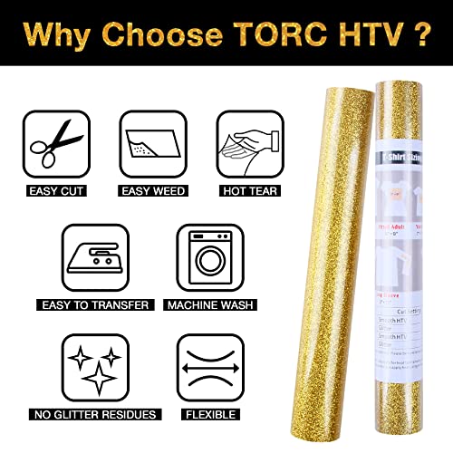 TORC Gold Glitter HTV Heat Transfer Vinyl Roll 12 inch x 5 ft Iron on Vinyl for T Shirts Crafts - Image 4