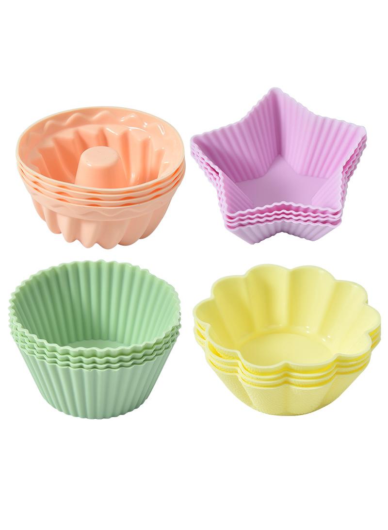 20pcs silicone cake mold Heart shaped star shaped flower circular donut rotating cake cup baking mold - Image 4