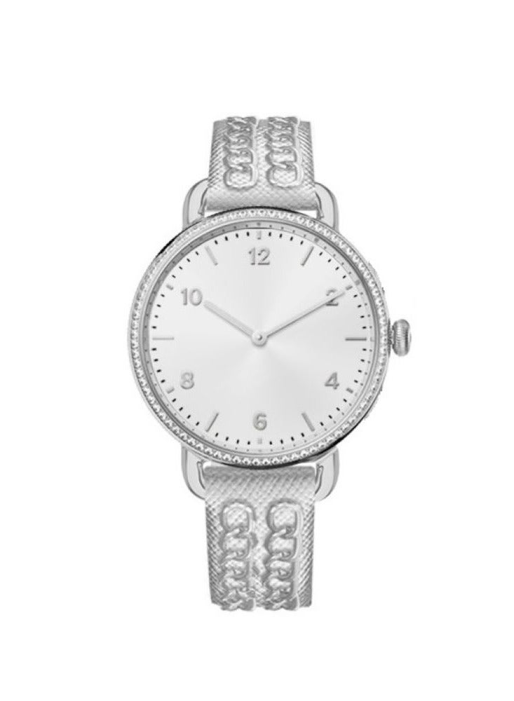 أدرين فيتاديني ساعة أدريان فيتاديني نسائية بعقارب، حافظة فضية، ميناء فضي، سوار جلدي فضي اللون -- - Image 2